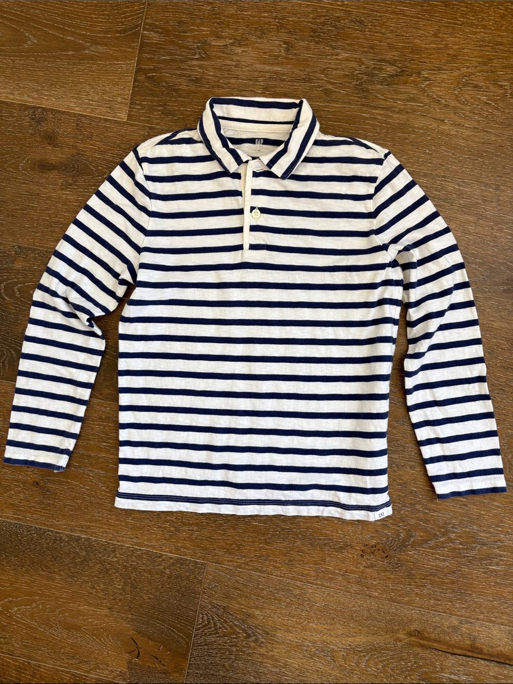 GAP Kids Navy Off-White Striped Long Sleeve Jersey Polo M 8 EUC 497429